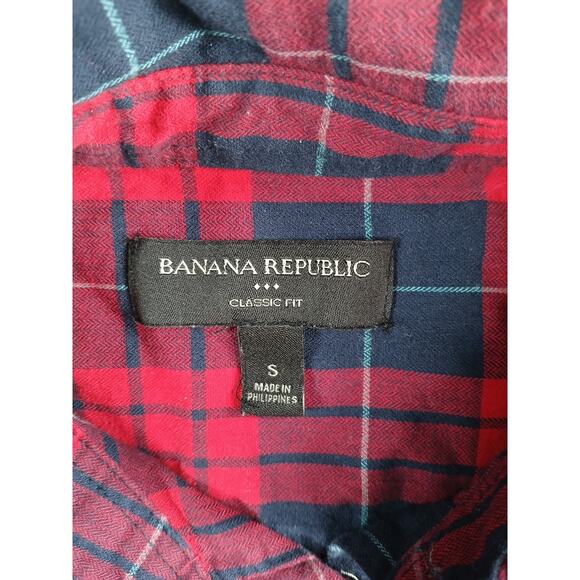 Banana Republic Shirt Mens Small Red Flannel Button Down Plaid Long Sleeve - Picture 2 of 7